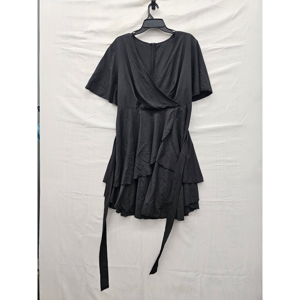 Allegrace Womens Surplice Tiered Dress Black Rayon Casual Size 20W